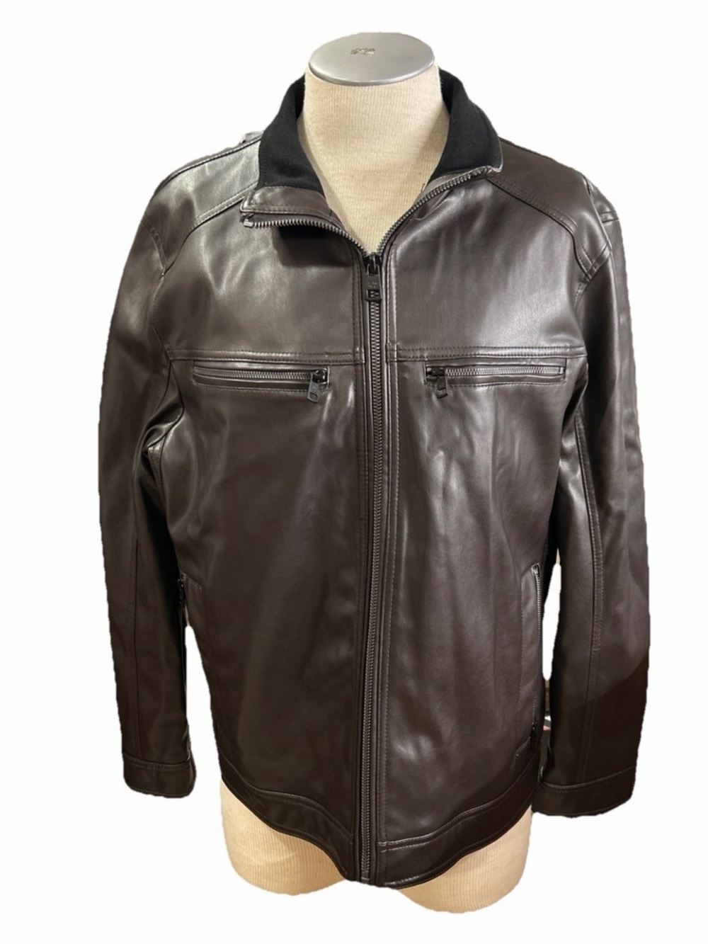 Calvin Klein Men's Dark Brown Leather Bomber Jacket